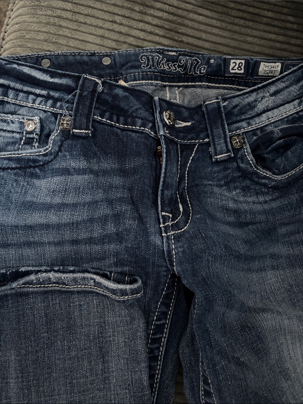 Miss Me Dark Blue Distressed capris
